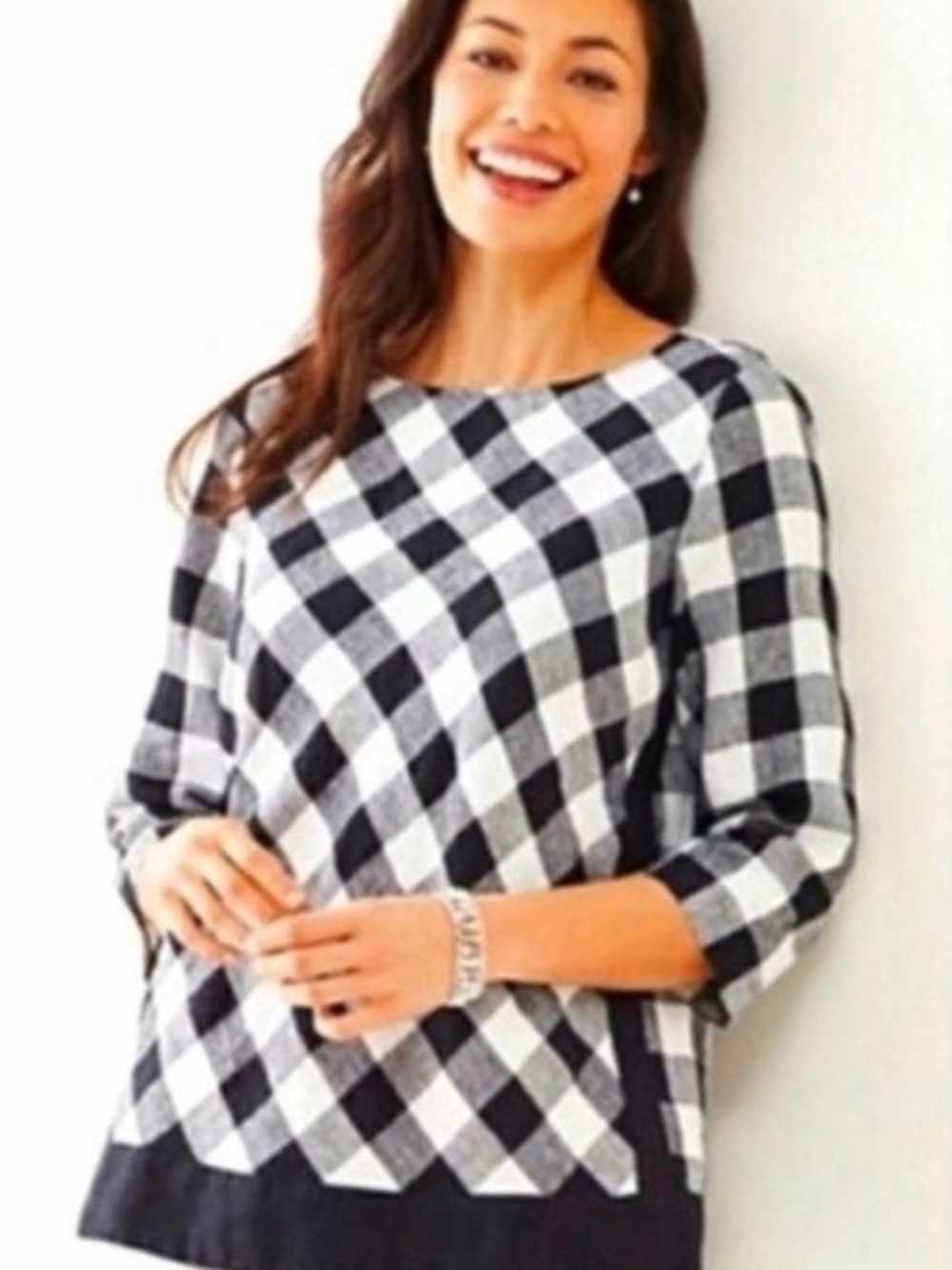 Black & White Plaid Boatneck Women’s Top